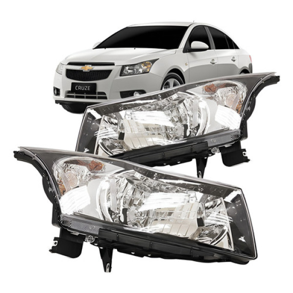 Par Farol Cruze 2011 2012 2013 Moldura Preta Ambos Lados