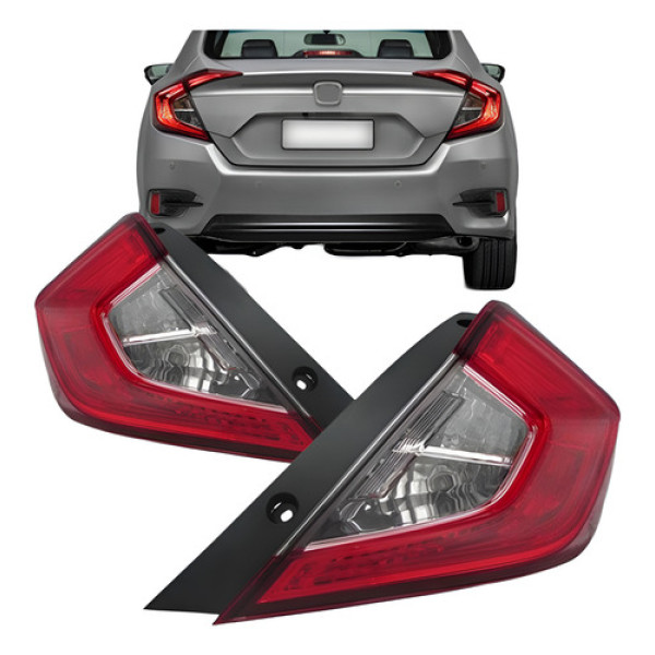 Par Lanterna Traseira Canto Civic 2017 A 2021 Fume Com Led