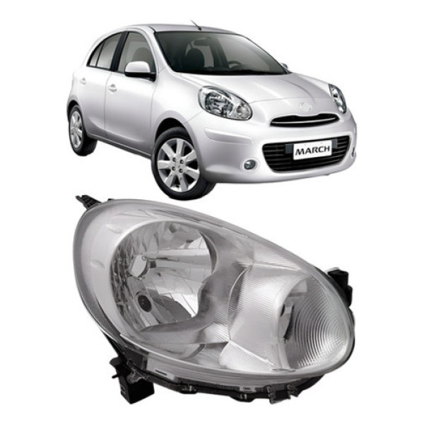 Farol Dianteiro Para Nissan March 2011 A 2013 Cromado Manual