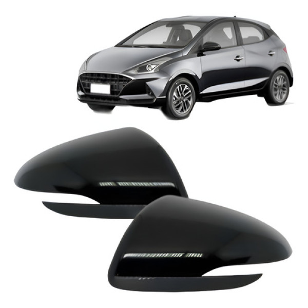 Par Capa Retrovisor Hb20 2020 A 2022 C/ Furo Pisca Preta Preto