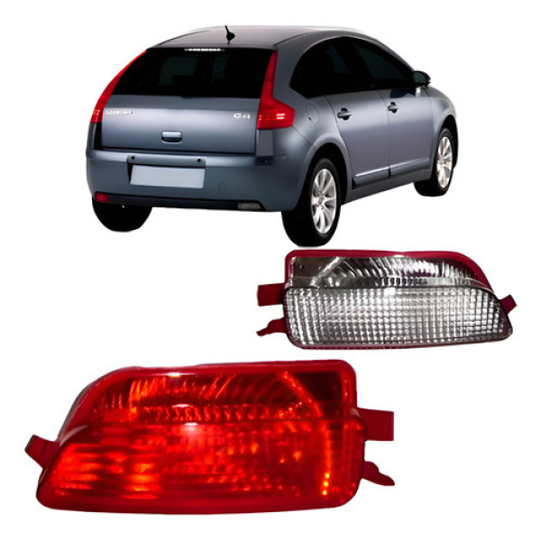 Par Lanterna Parachoque Traseiro C4 Hatch 2007 A 2013 Ambos Lados Vermelho E Branco