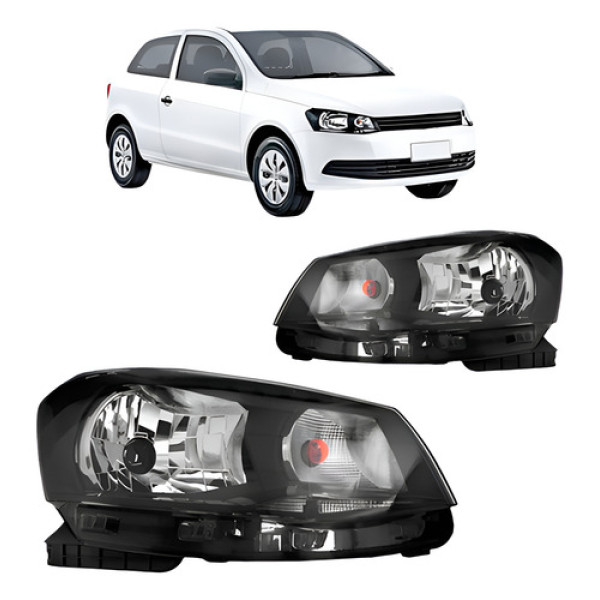 Par Farol Gol G6 2013 14 15 2016 Foco Simples Mascara Negra