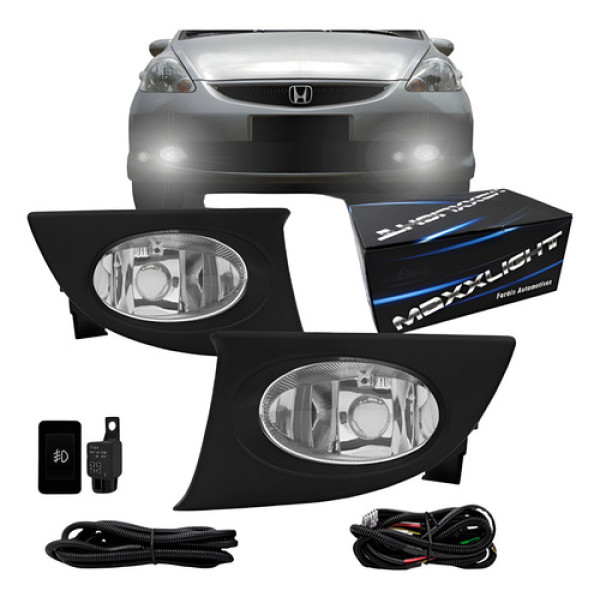Kit Farol Milha Auxiliar Honda Fit 2007 2008 C/ Grade Preta Cristal