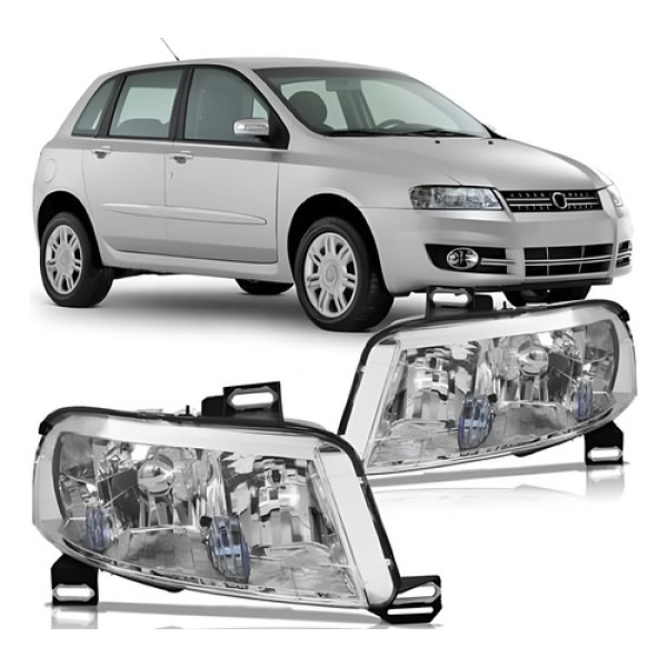 Par De Farol Fiat Stilo 2007/2012 Cromado C/aux Sem Motor Ambos Lados